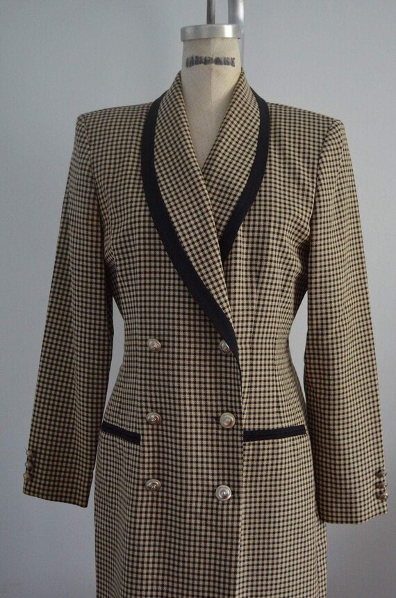 80S Danny & Nicole Houndstooth Pattern Dress Long… - image 3