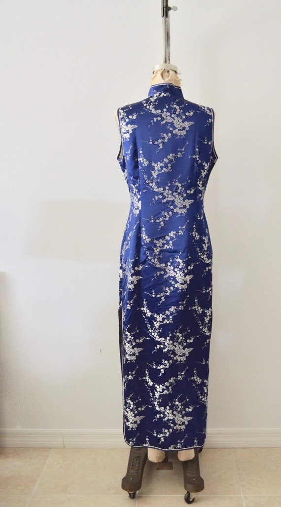 80S Cheongsam Japanese Traditional Asian Blue Sil… - image 8