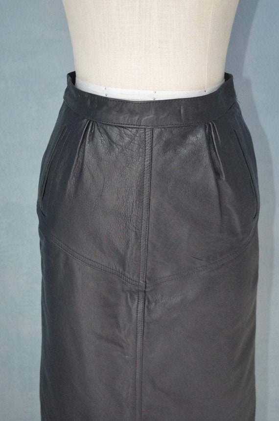 80S Italian Black Leather Pencil High Waisted Ski… - image 2