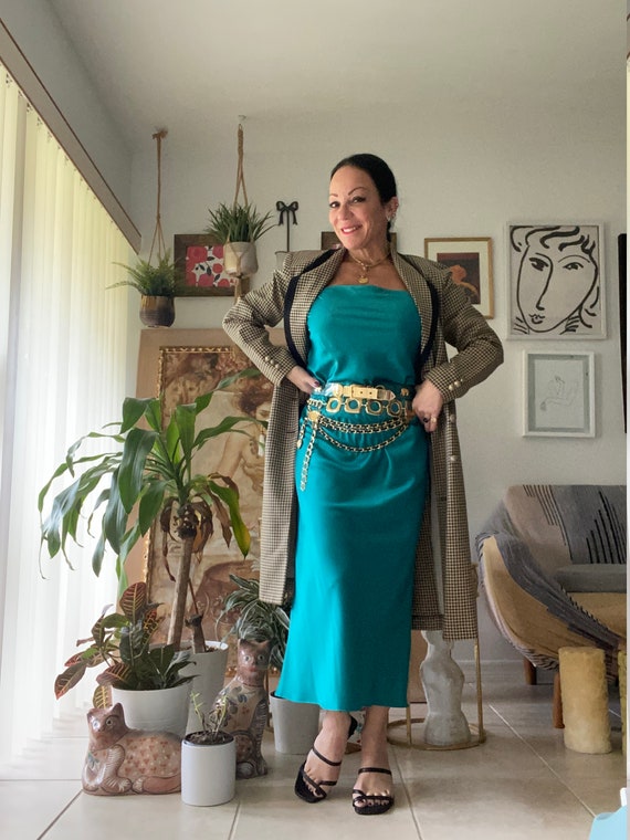 80S Danny & Nicole Houndstooth Pattern Dress Long… - image 1