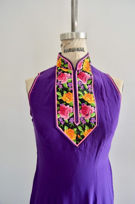 80S Cheongsam Japanese Traditional Purple Floral … - image 2