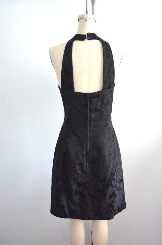 Black Brocade Dress Sweetheart Pearl Embroidered … - image 4