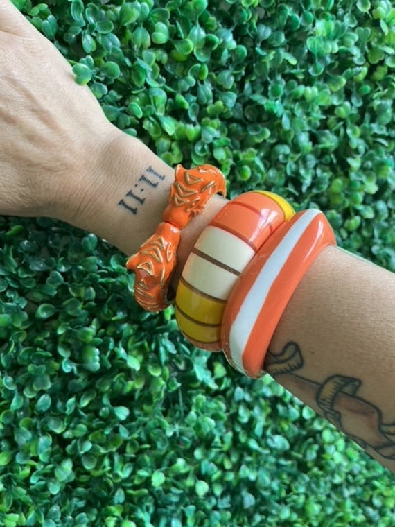 Handmade Enameled Colorful Statement Leopard Oran… - image 1