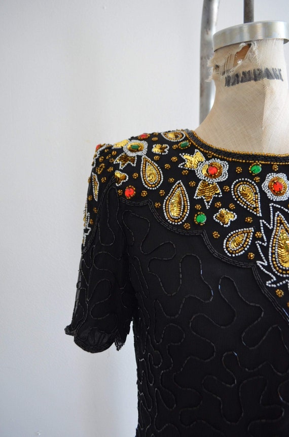 80S Denise Elle Paisley Sequined Design Beaded Si… - image 3