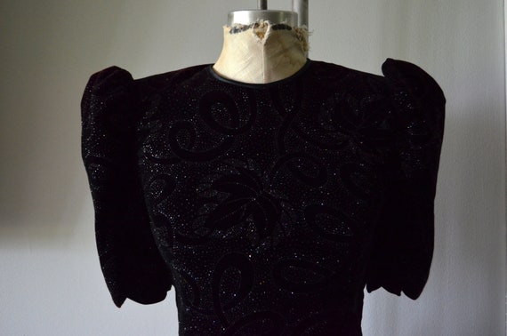 80s Velvet Brocade Sequin Top Puff Ruched sleeve … - image 7