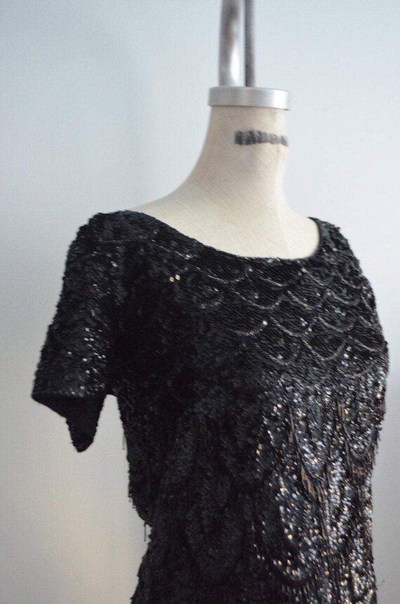 1960S Jo Ro Imports Black Sequined Beaded Fringe … - image 2