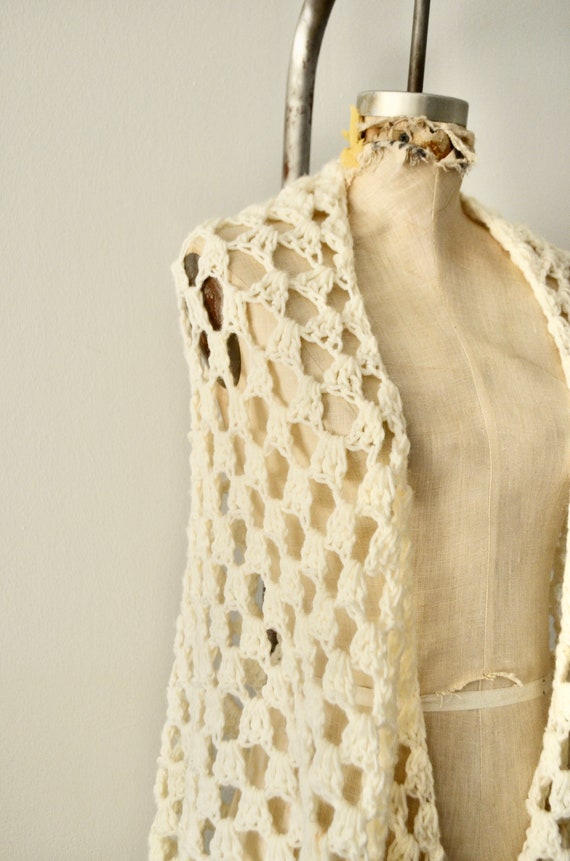 Boho Handmade Crochet OFF Beige White Antique Pia… - image 2