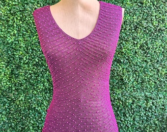 Pink lace crochet tank top with pink pearls