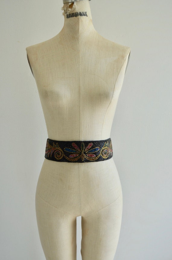 Black & Floral Multicolor Sequined And Beaded Belt