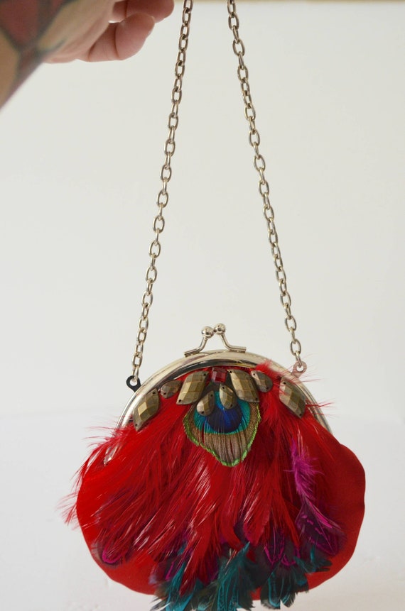 Miniature Feather Clutch Handbag Purse French 193… - image 4