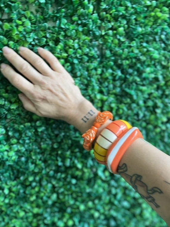 Handmade Enameled Colorful Statement Leopard Oran… - image 2