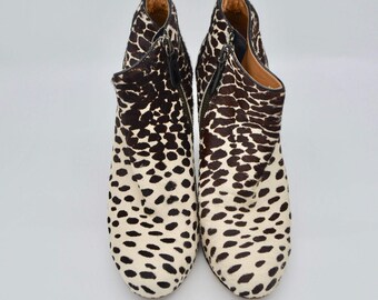 Anne Klein Animal Print Ankle Boots Leather Leopard-Print Calf Hair Booties Bohemian Shoes Autumn
