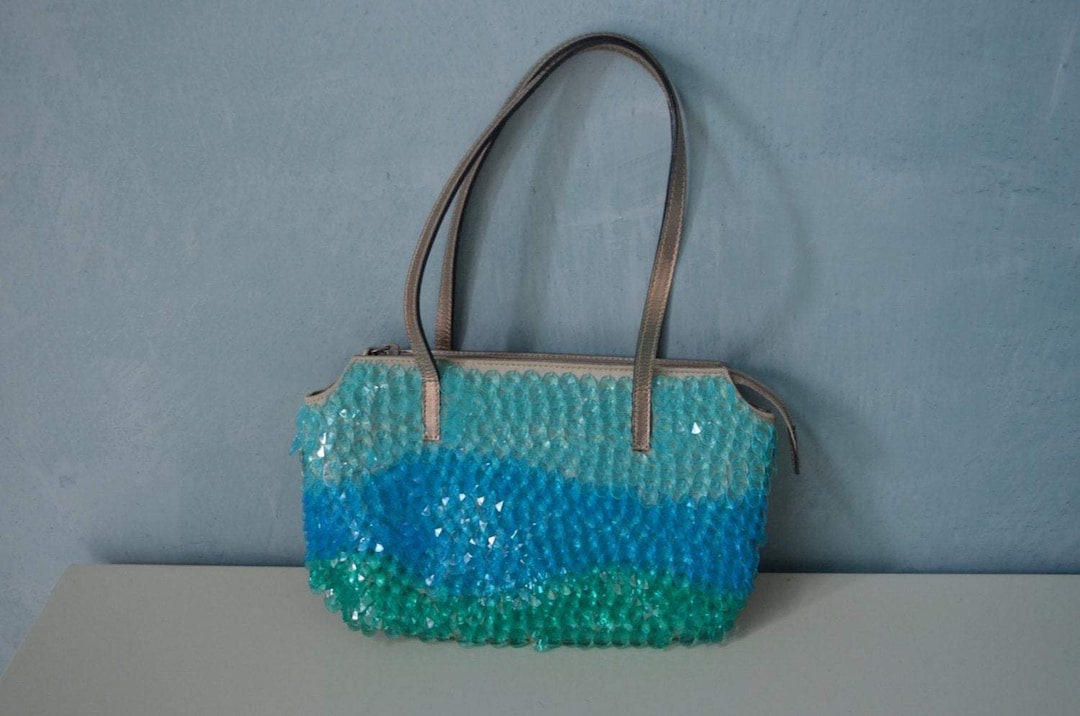 Retro Maison Saad Sequined and Beaded Pweter Leather Purse Bag With Wavy  Crystal Drops