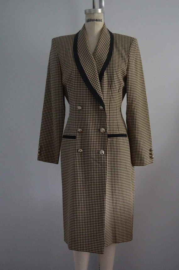 80S Danny & Nicole Houndstooth Pattern Dress Long… - image 2