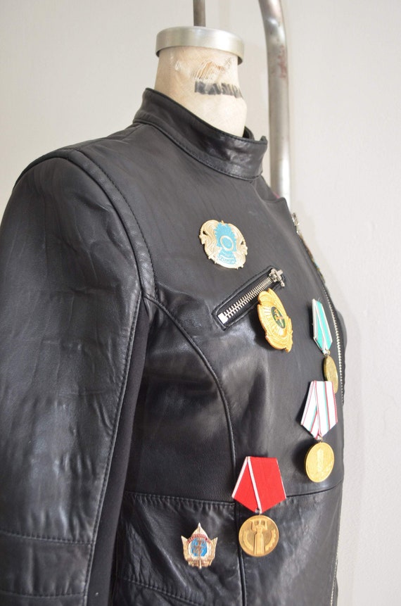 1990S Reworked Leather Moto Bike Jacket Blazer Mu… - image 6