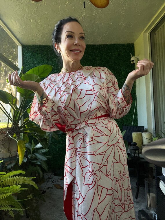 Vintage Flora Kung red and white silk dress - image 1