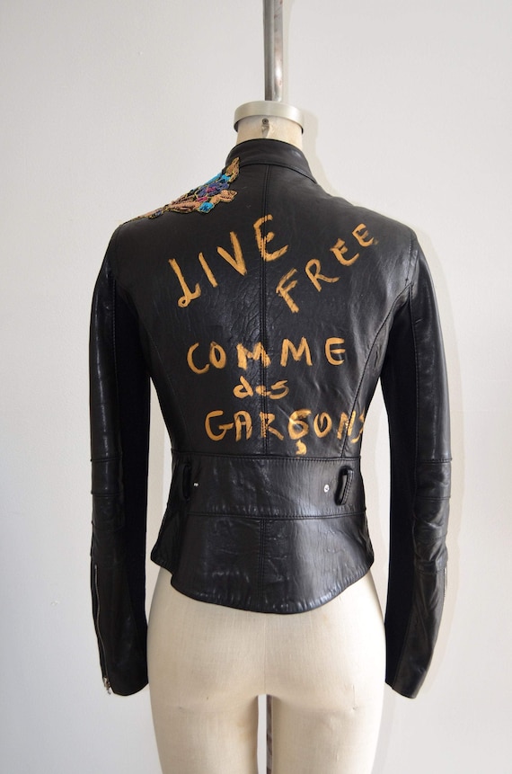 1990S Reworked Leather Moto Bike Jacket Blazer Mu… - image 2