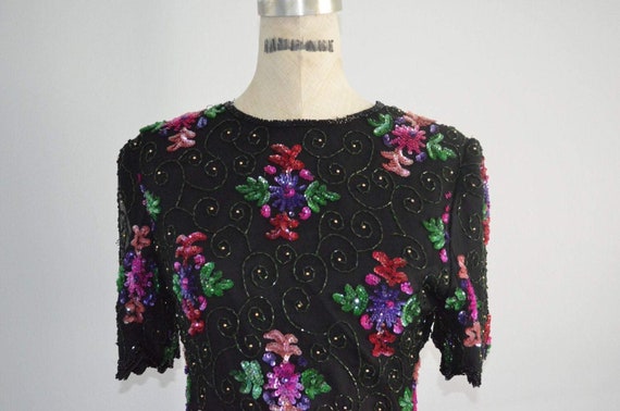 Minimalist Sequins Laurence Kazar Floral Sequined… - image 3