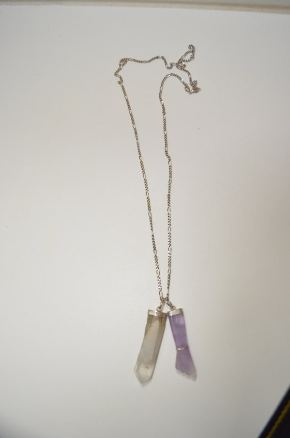 Amethyst Figa Hand & Selenite Crystal Pendants - Silver Plated