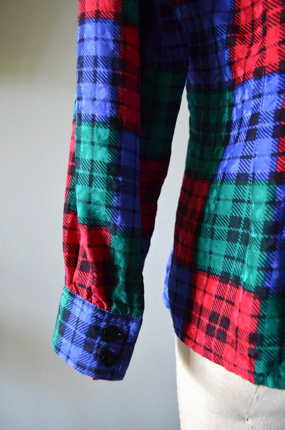 1980s Jerri Sherman silk pleated multicolor plaid… - image 5