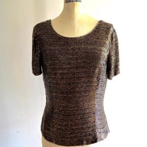 Oleg Cassini Antique Gold Black Tie Iridescent Sequined Beaded Top Handicraft Cropped Size M