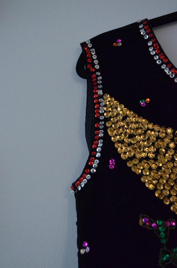 Vintage velvet black corset phoenix sequins Mexic… - image 8