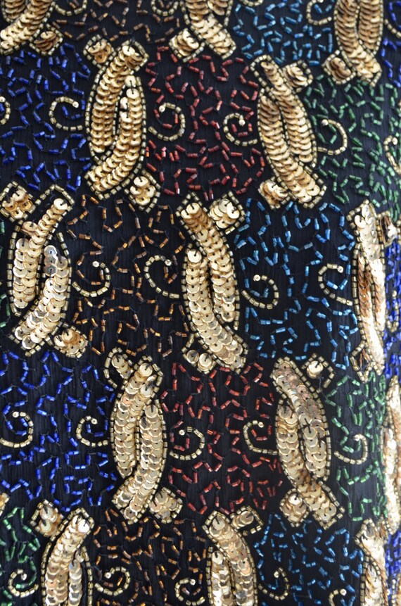 Multicolor Gold Sequin Coiled Flower Beaded Scall… - image 3