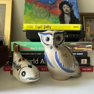 Vintage Tonala Mexico Ceramic Fish and Owl Poterry Decorative Ceramic Set