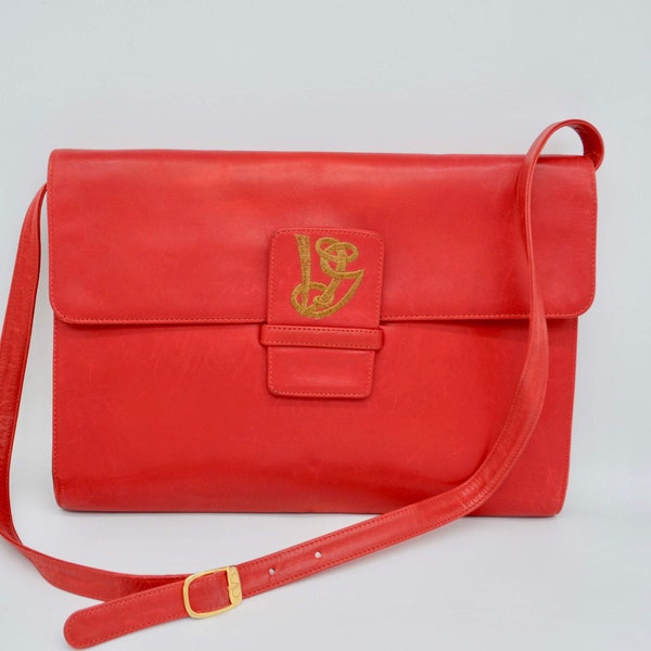 1990S Valentino Garavani Genuine Red Vibrant Leather Oversized Clutch Envelope Shoulder bag V