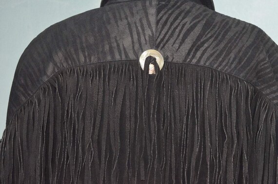 Black Suede Leather Fringe Navajo Biker Jacket - image 4