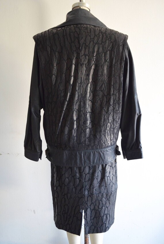 Vintage Leopard Patchwork Leather Skirt Suit: 80s… - image 4