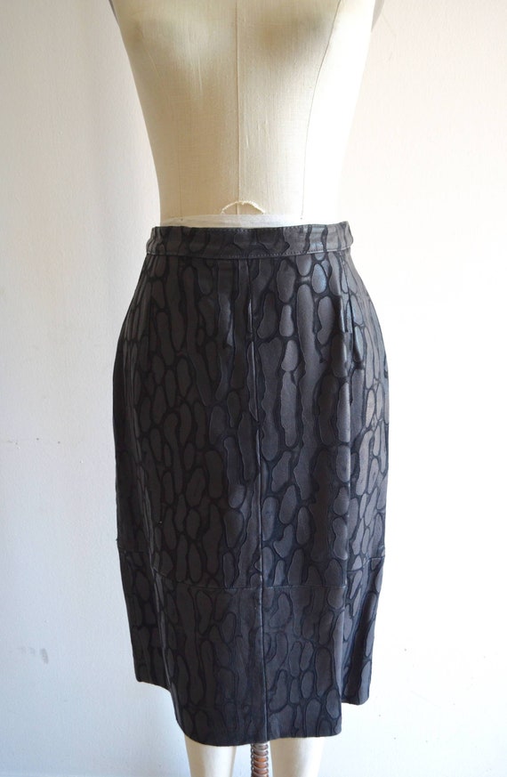 Vintage Leopard Patchwork Leather Skirt Suit: 80s… - image 2
