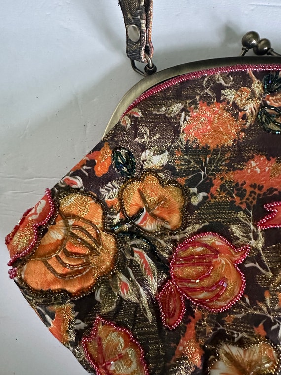 Vintage Colorful Floral Sequin Purse Bag Clutch St