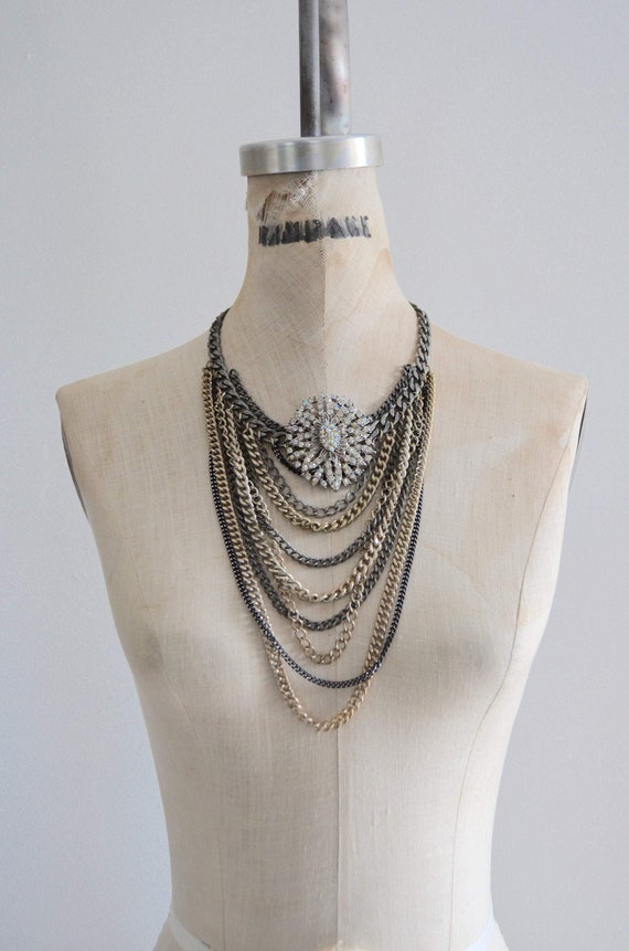 Statement Multi Layered Lengths Of Chain Antique … - image 1