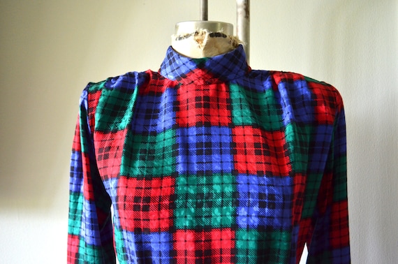 1980s Jerri Sherman silk pleated multicolor plaid… - image 7