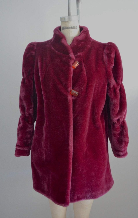 Merlot Ladies Faux Fur Long Coat Jacket Merlot