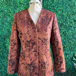 Vintage 90s Carlisle Copper Velvet Brocade Jackard Jacket Upholstery