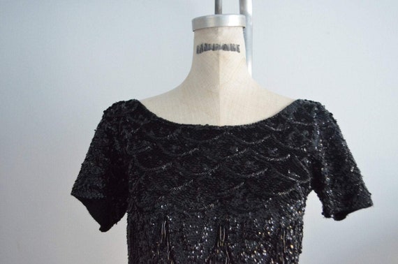 1960S Jo Ro Imports Black Sequined Beaded Fringe … - image 4