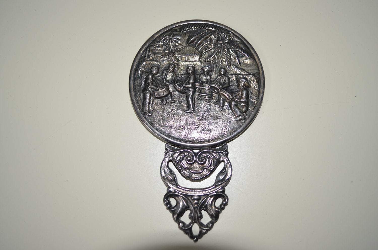 Antique Silver Plated Embossed Hand Mirror