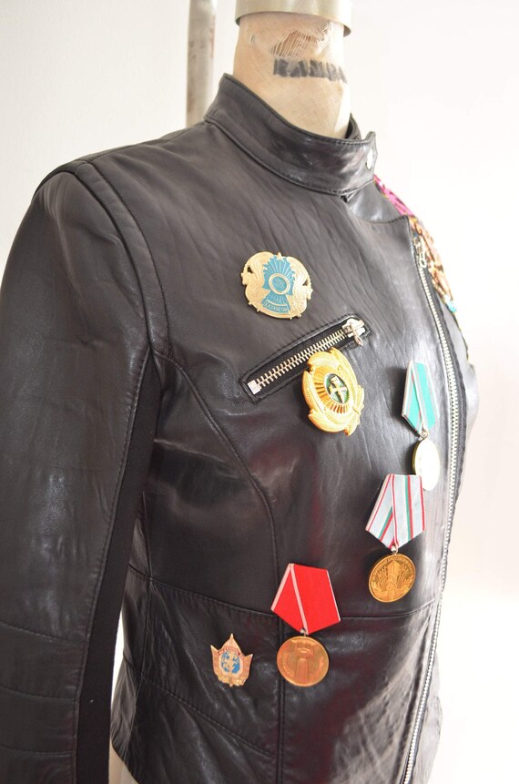 1990S Reworked Leather Moto Bike Jacket Blazer Mu… - image 9