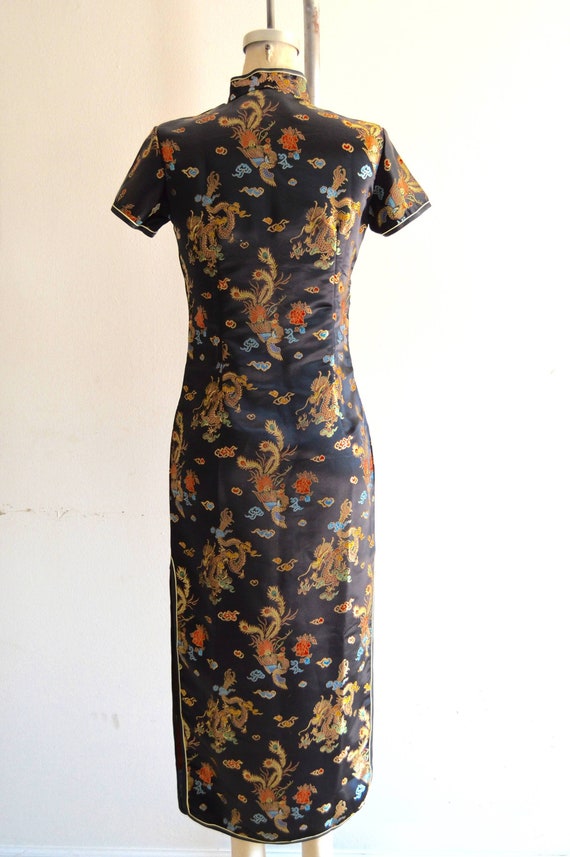 80S Cheongsam Japanese Traditional Asian Black Go… - image 7