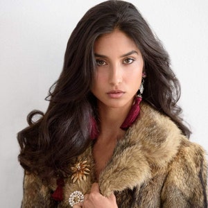Boho Chic Fur French Ladies Rabbit Fur Coat Jacket Caramel