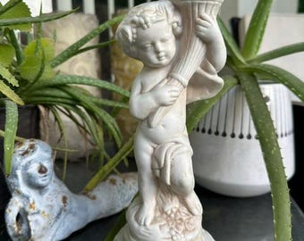 Vintage Plaster Cherub Candle Holder Cottage Chic