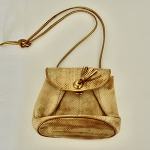 1970s Leather Snakeskin Beige Barbara Bolan Crossbody Handbag Tassel Small