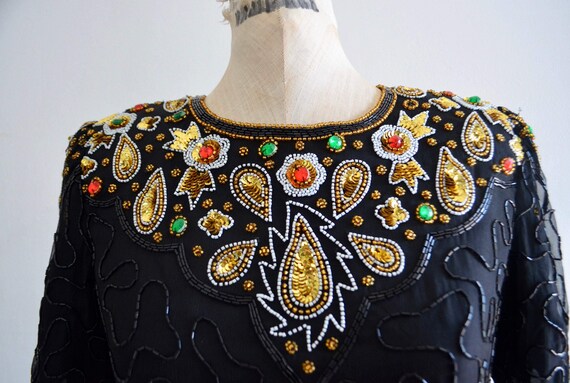 80S Denise Elle Paisley Sequined Design Beaded Si… - image 9