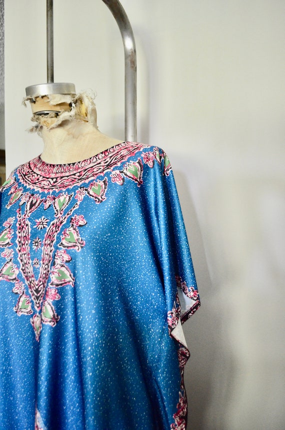 Vintage Boho Maxi Kaftan Blue Paisley Long Dress - image 5