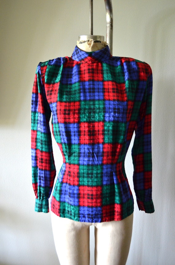 1980s Jerri Sherman silk pleated multicolor plaid… - image 8