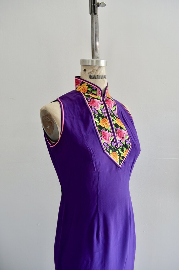 80S Cheongsam Japanese Traditional Purple Floral … - image 6