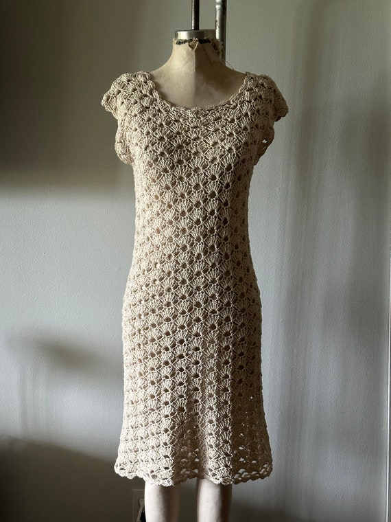70s Boho Crochet Lace Ivory Handmade dress from R… - image 4