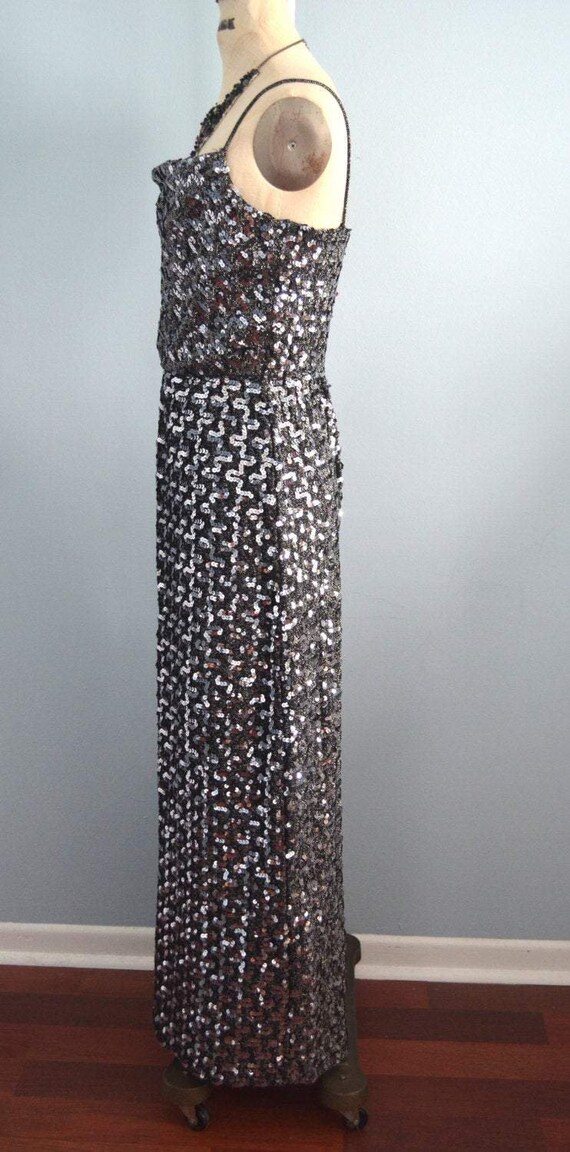 70's Lurex Knit Sequined Black & Silver Long Cock… - image 4